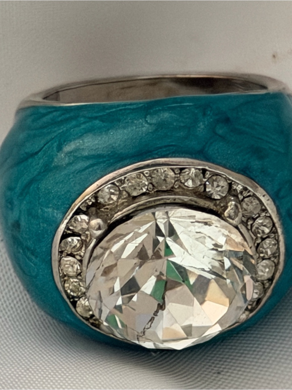 Turquoise Crystal Dome Statement Ring Size 9